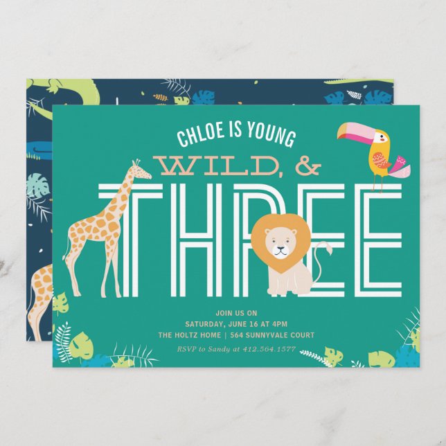 Invitations jeunes, sauvages, et trois de fille (Devant / Derrière)