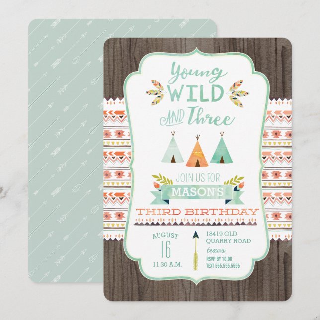 Invitations jeunes, sauvages, et trois de garçon (Devant / Derrière)