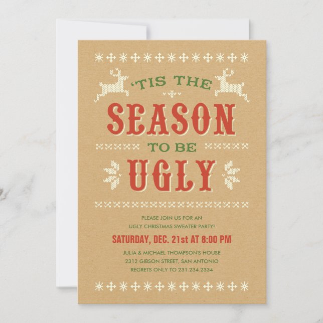 Invitations laides de fête de Noël de chandail (Devant)