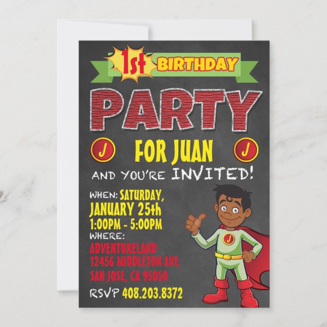 Invitations latines de super héros. Fête (Devant)