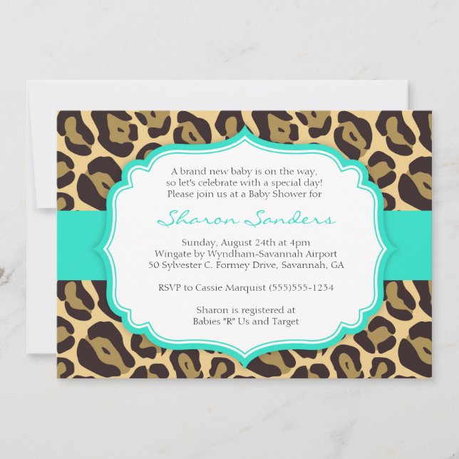 Invitations Leopard & Turquoise Baby Shower (Devant)