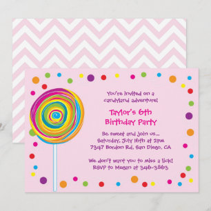 Invitations Lollipop Candyland fête d'anniversaire