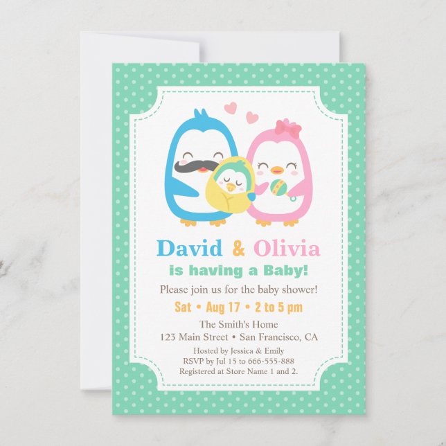 Invitations lunatiques de baby shower de famille (Devant)
