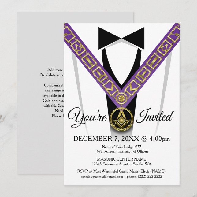 Invitations maçonniques Grand Lodge | Freemason (Devant / Derrière)