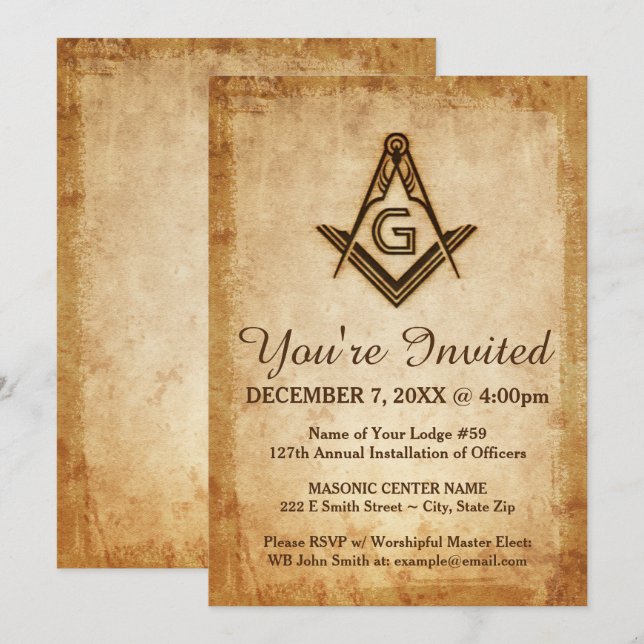 Invitations maçonniques rustiques | Parchemin Free (Devant / Derrière)