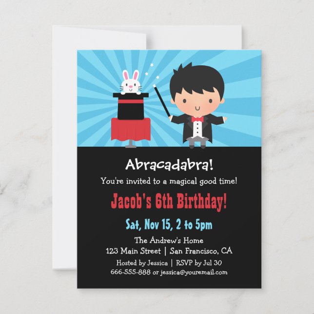 Invitations Magicien Kids Magic Birthday Party (Devant)