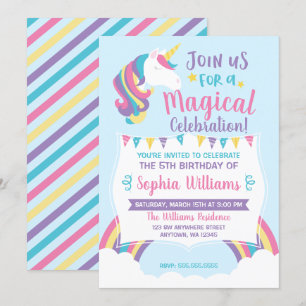 Invitations magiques d'anniversaire de licorne de