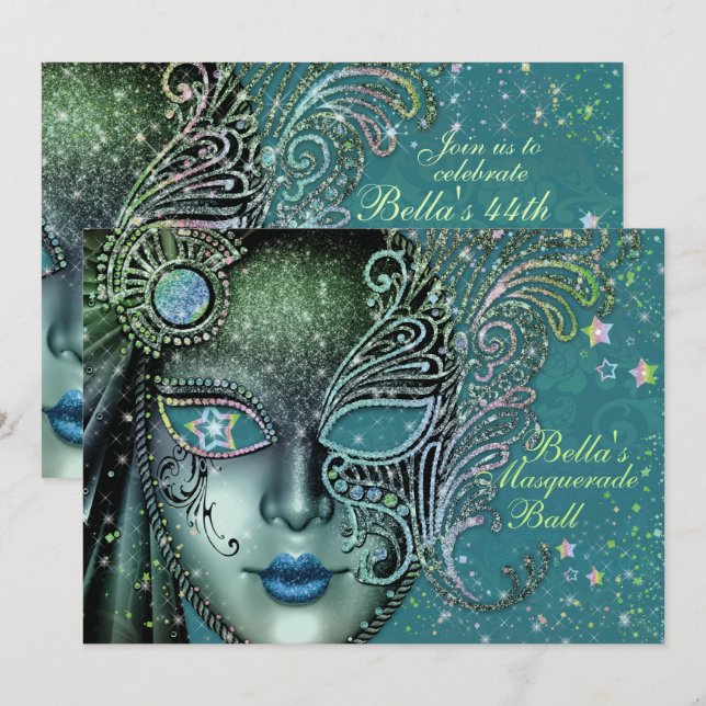 Invitations magnifiques de la fête Masquerade (Devant / Derrière)