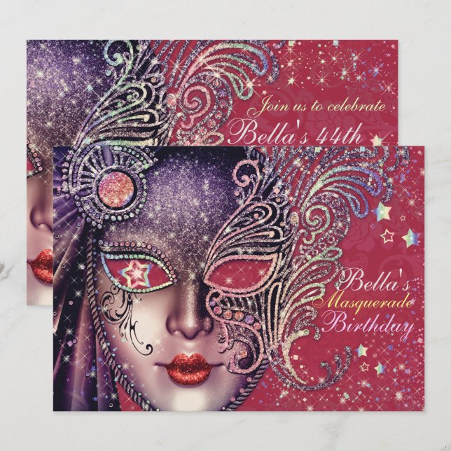 Invitations magnifiques de la fête Masquerade (Devant / Derrière)