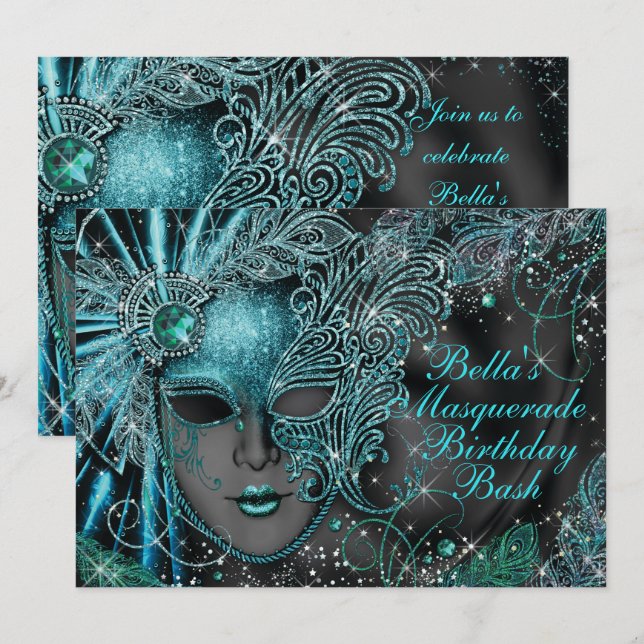 Invitations magnifiques de la fête Masquerade (Devant / Derrière)