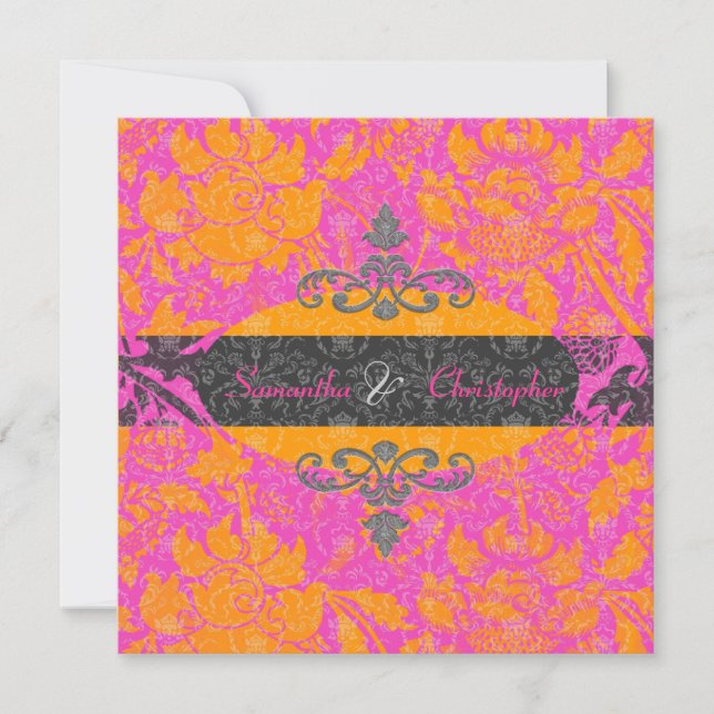 Invitations Mandarin Orange/Hot Pink Damask (Devant)
