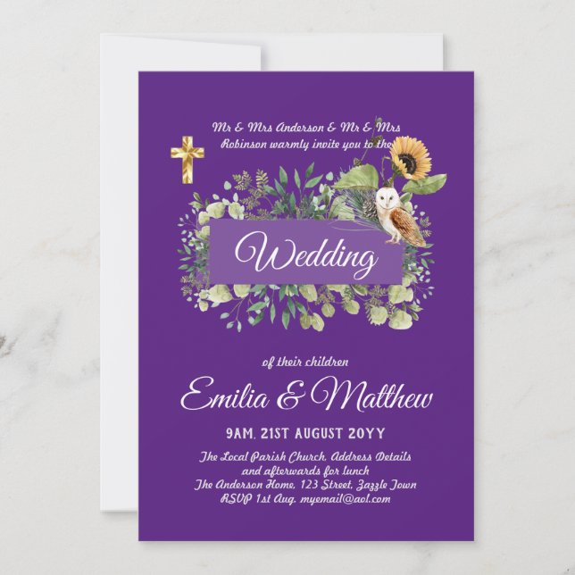 Invitations Mariage Catholique Floral Élégant Mode (Devant)