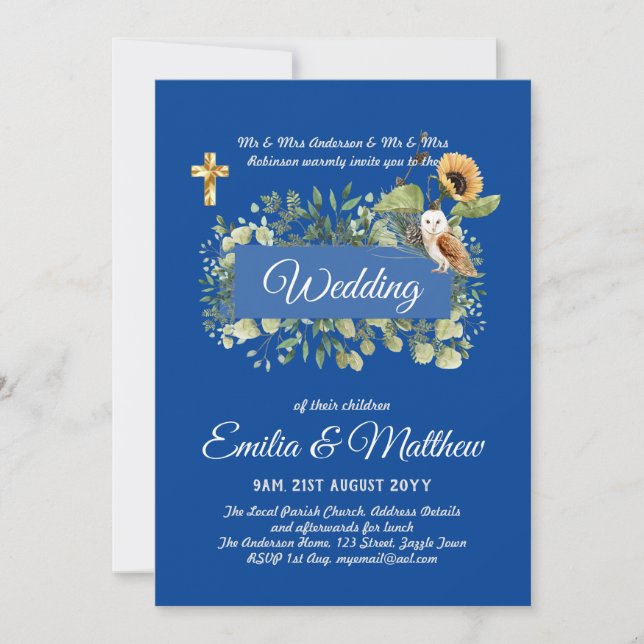 Invitations Mariage Catholique Floral Élégant Mode (Devant)