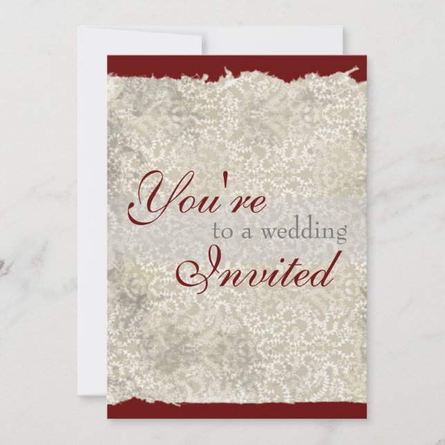 Invitations Mariage damassé classiques, rouge (Devant)
