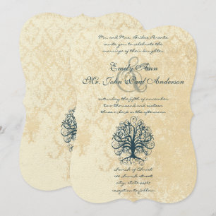 Invitations Mariage damassé de dentelle turquoise 