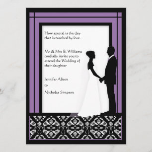 Invitations Mariage damassé en noir, blanc et viol
