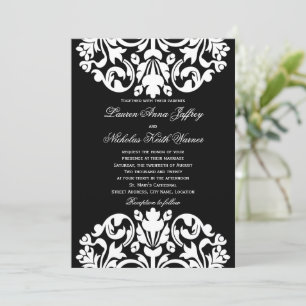Invitations Mariage damassé en noir et blanc