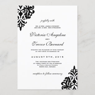Invitations Mariage damassé en noir et blanc