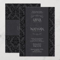 Invitations Mariage damassé en noir et gris