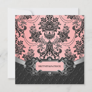 Invitations Mariage damassé en noir et rose