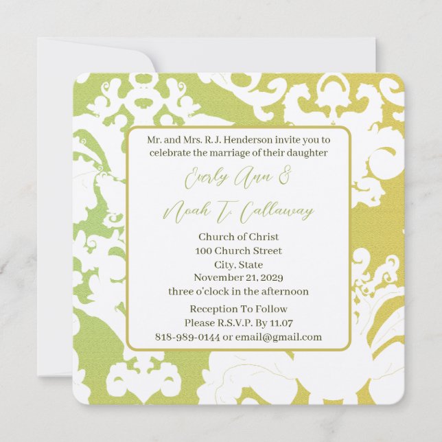 Invitations Mariage damassé vertes (Devant)