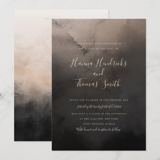 Invitations mariage en encre noire (Devant / Derrière)