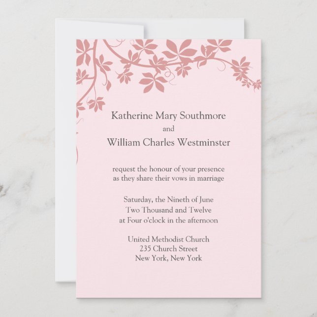 Invitations Mariage Rose Et Mauve Légères (Devant)