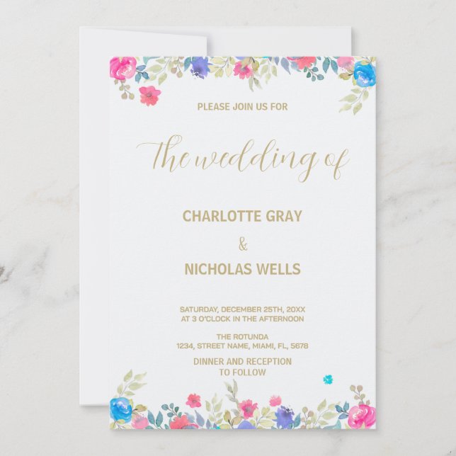 Invitations mariage rose Fleur (Devant)