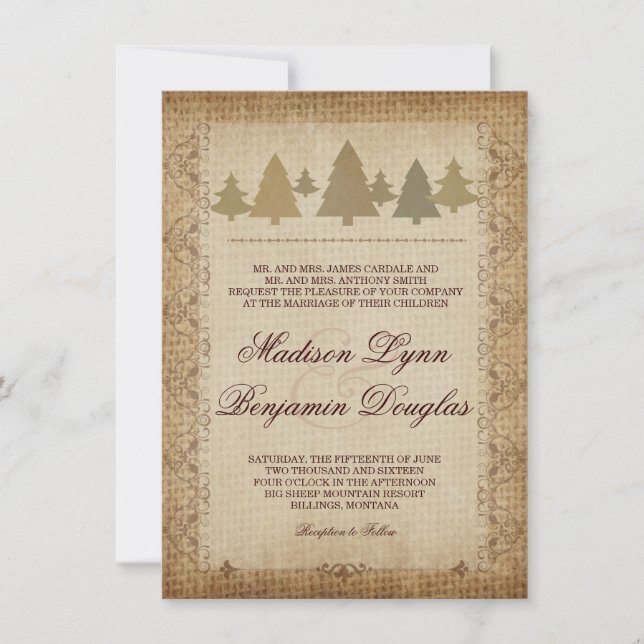 Invitations Mariages de automne Rustiques Pine Tre (Devant)