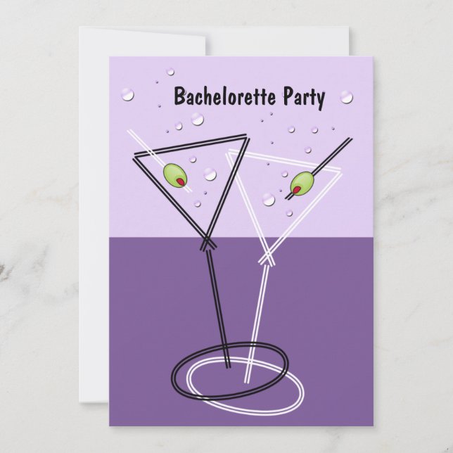 Invitations Martini Purple Bachelorette Party (Devant)
