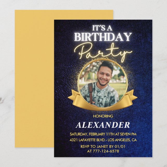 Invitations masculines 24e anniversaire Elegant Ch (Devant / Derrière)