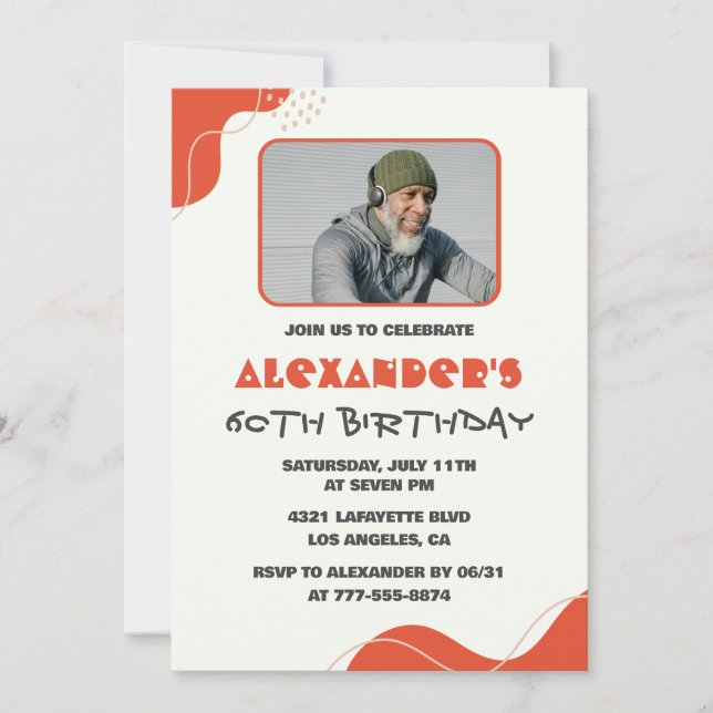 Invitations masculines 60e anniversaire Photo mode (Devant)