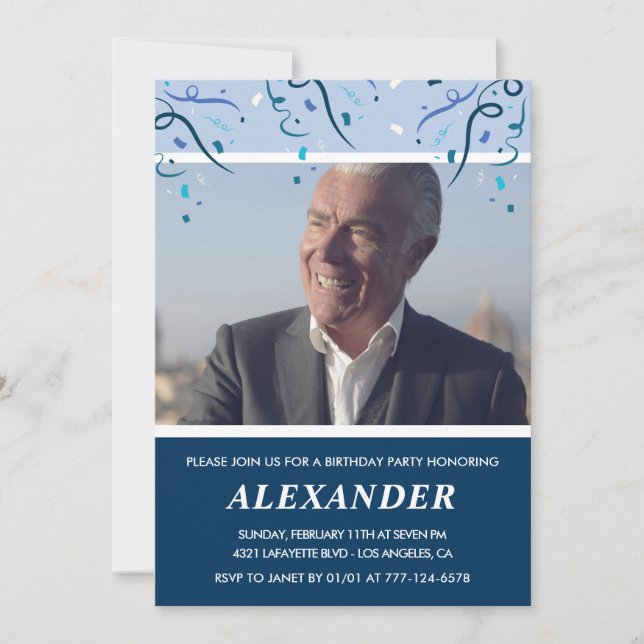 Invitations masculines 70e anniversaire Photo Navy (Devant)