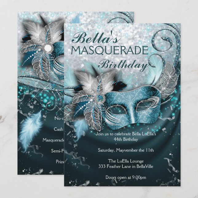 Invitations Masquerade Anniversaire (Devant / Derrière)