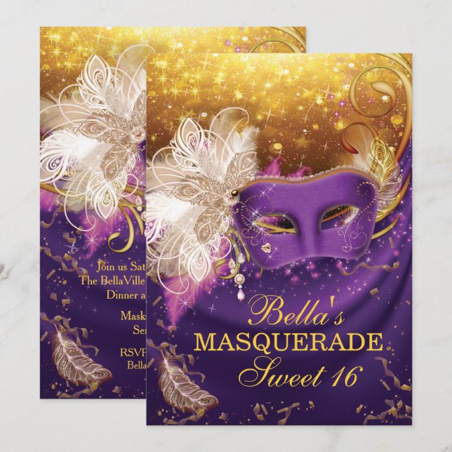 Invitations Masquerade Anniversaire (Devant / Derrière)