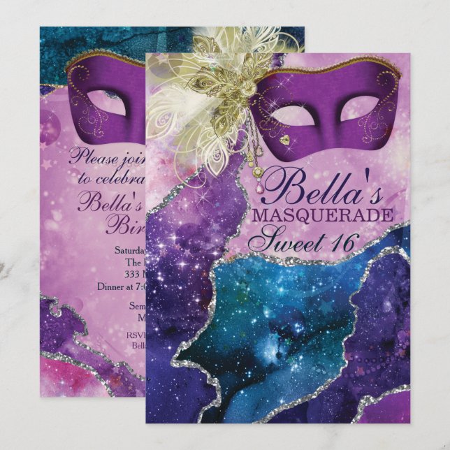 Invitations Masquerade Anniversaire (Devant / Derrière)