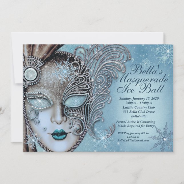 Invitations Masquerade Ball de glace Hiver Snowfla (Devant)