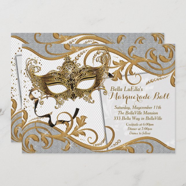 Invitations Masquerade Birthday Event Party (Devant / Derrière)