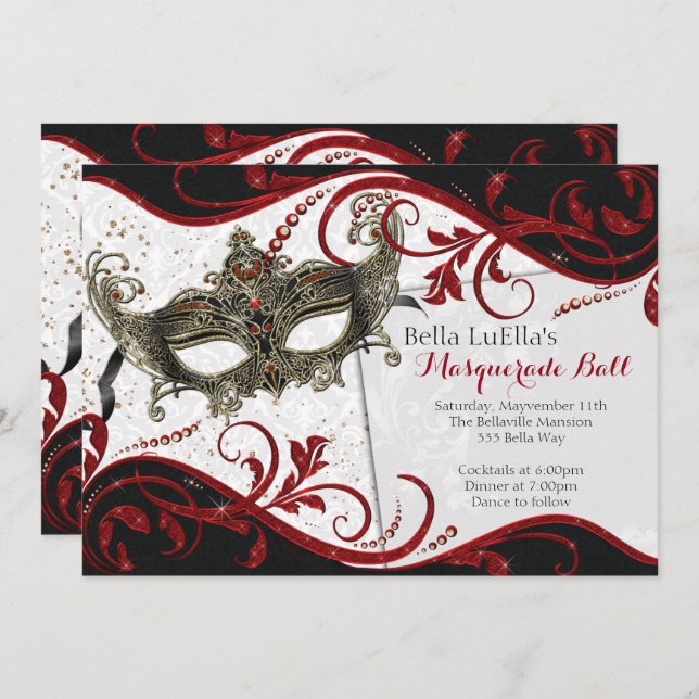 Invitations Masquerade Birthday Event Party (Devant / Derrière)