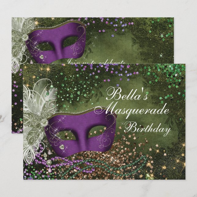 Invitations Masquerade Mardi Gras (Devant / Derrière)