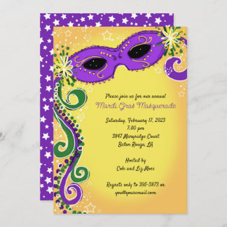 Invitations Masquerade : Mardi Gras Jaune Violet