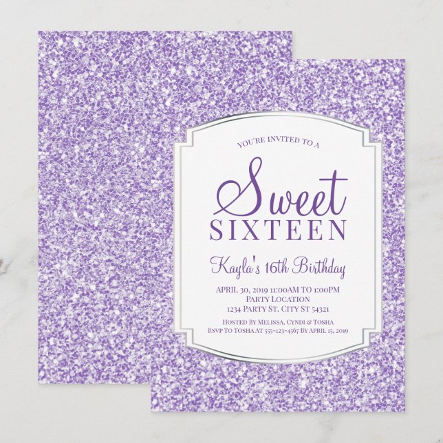 Invitations mauve-clair du bonbon 16 à parties (Devant / Derrière)