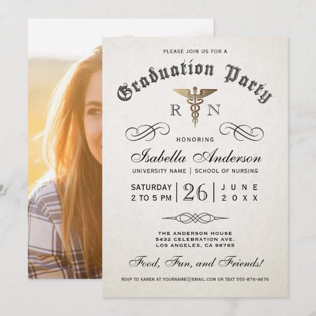 Invitations Médicales d'obtention du diplôme (Devant / Derrière)