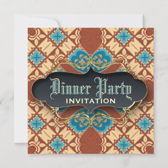 Invitations médiévales Batik Tartan Dîner (Devant)
