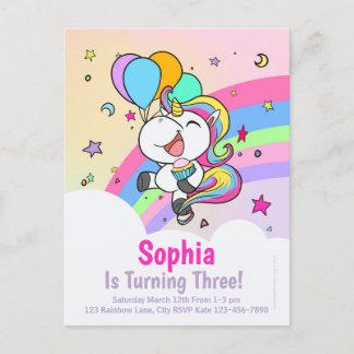 Invitations mignonnes d'anniversaire de licorne de