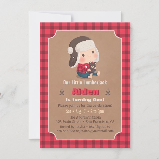 Invitations mignons de fête d'anniversaire d'ours (Devant)