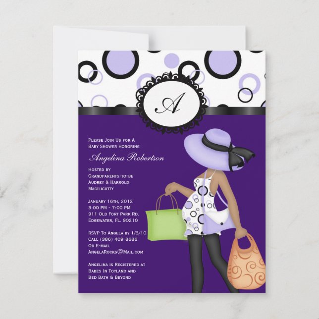 Invitations mignons pourpres de baby shower (Devant)
