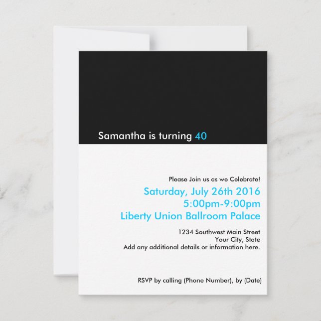 Invitations minimalistes 40e anniversaire (Devant)