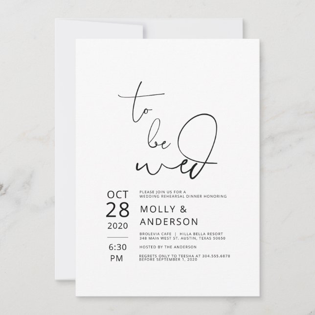 Invitations minimalistes pour le dîner de répétiti (Devant)
