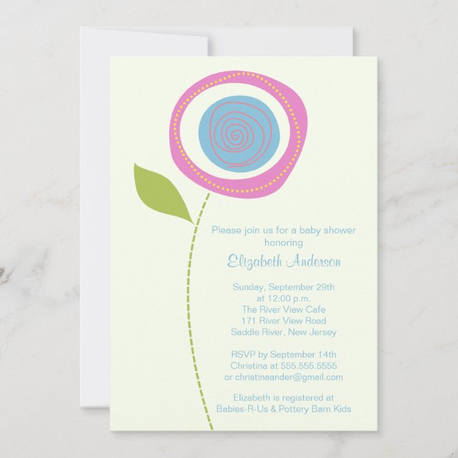 Invitations modernes à la douche pour bébés à fleu (Devant)